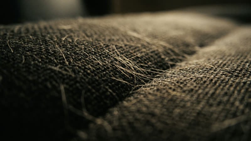 Pale pet hair worked deep into the weave of dark charcoal car upholstery.